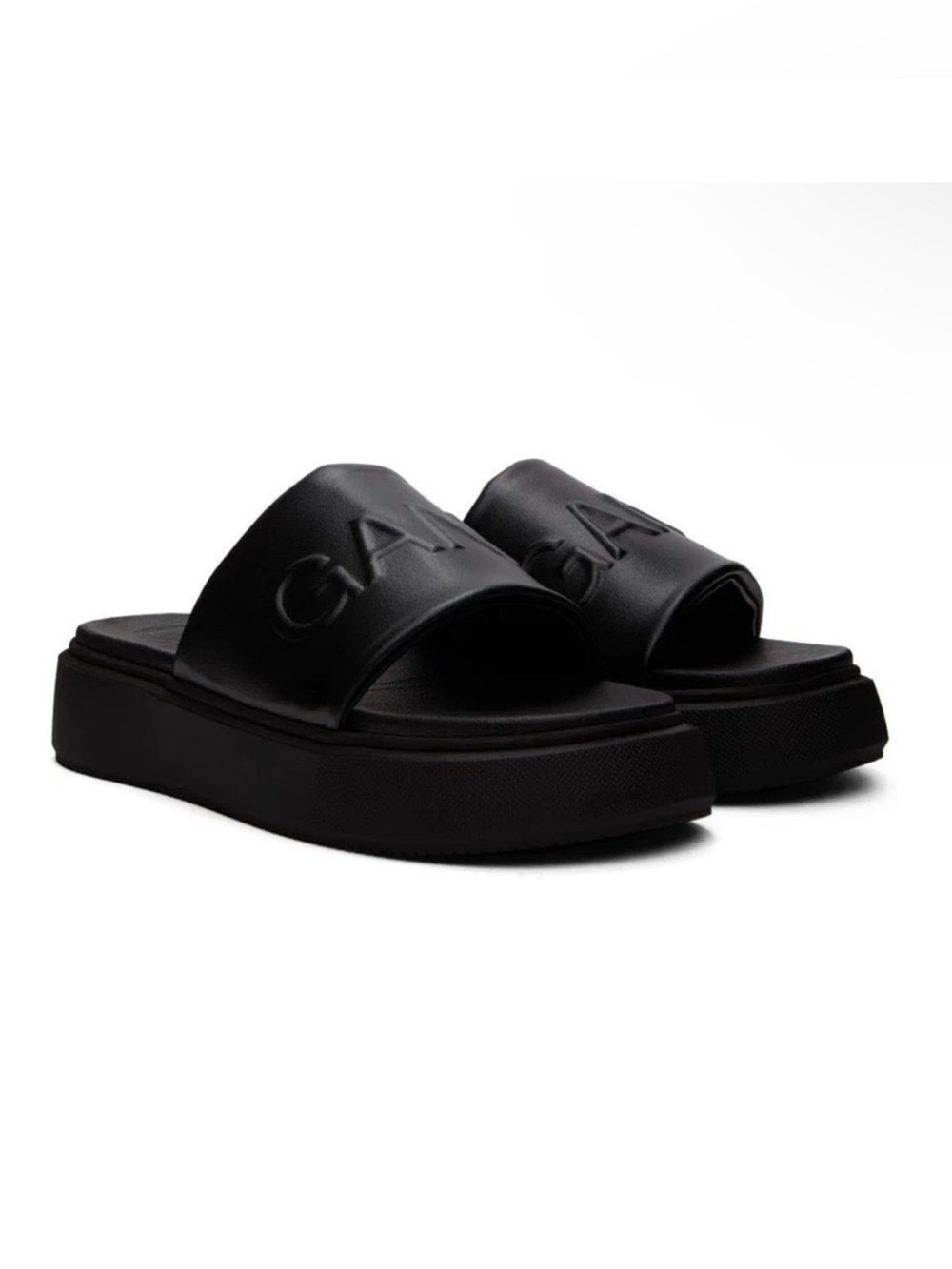 GANNI Embossed Black Platform Slide Sandals